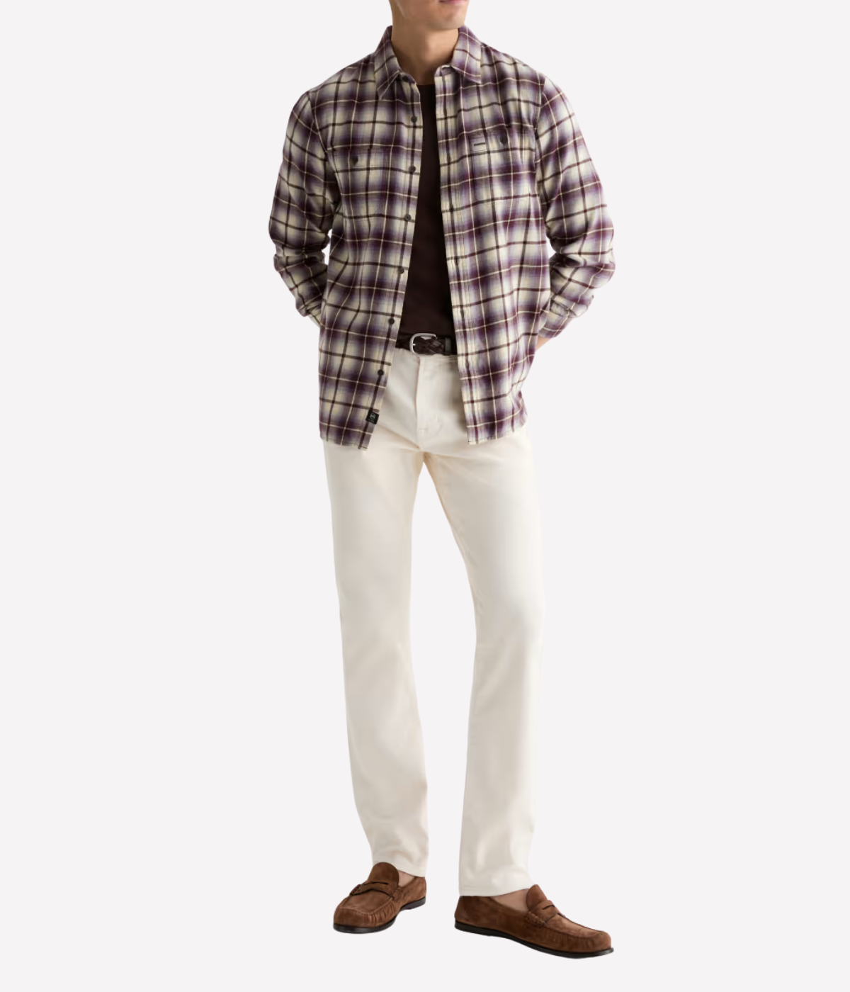 AG Tellis Jean in Sulfur Chalk worn on model - front view