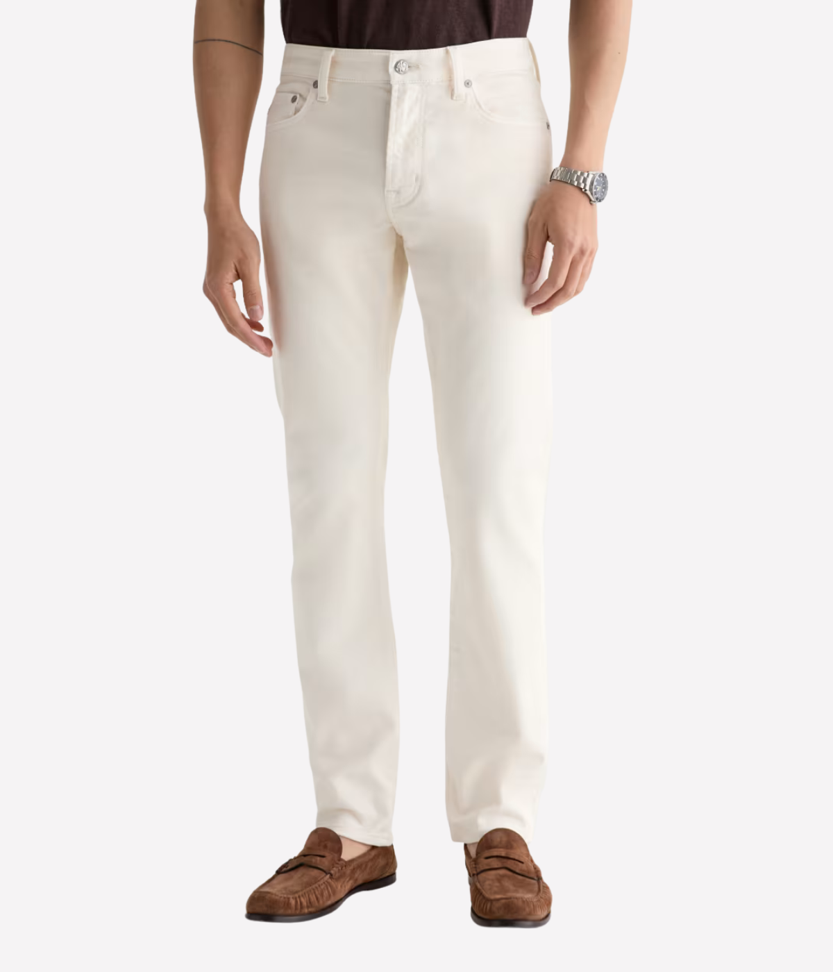 AG Tellis Jean in Sulfur Chalk worn on model - front view