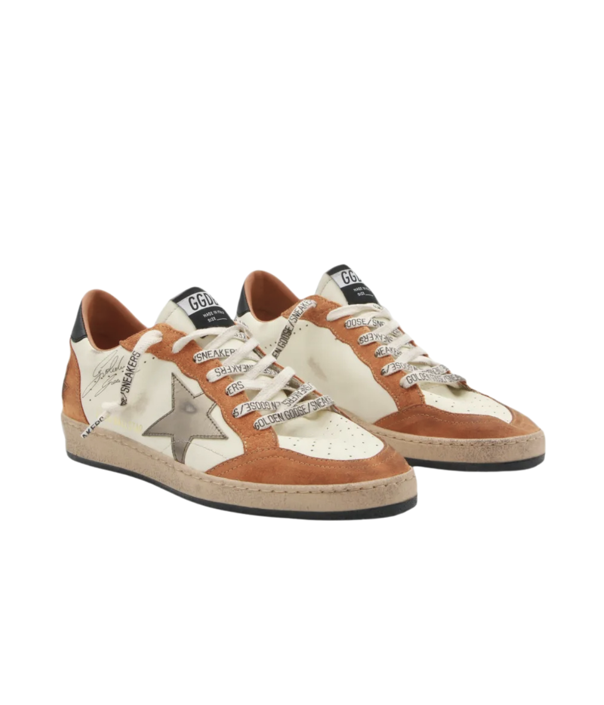 Golden Goose Ball Star Sneaker In White, Beige, Warm Brown, Olive & Black - Angled Side Shot
