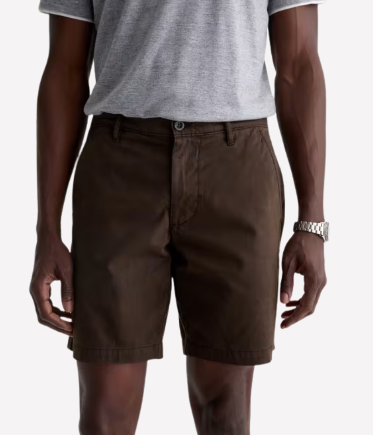 AG Jeans Wanderer Short in Sulfur Oak Barrel – Close Up Front View Tailored Slim Fit Shorts