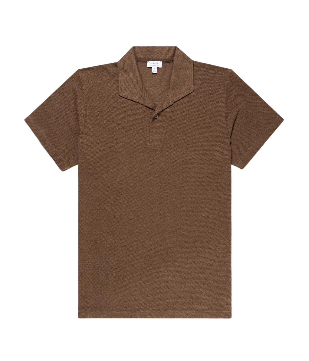 SUNSPEL Linen Pique Polo Shirt In Dark Walnut