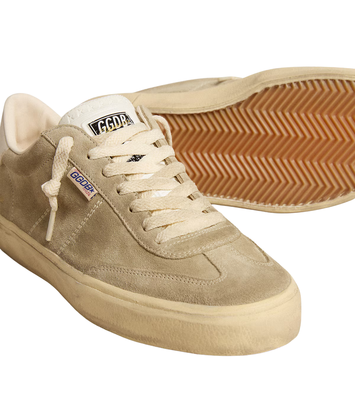 Golden Goose Soul Star Sneaker in Taupe & Milk - Angled Front Shot