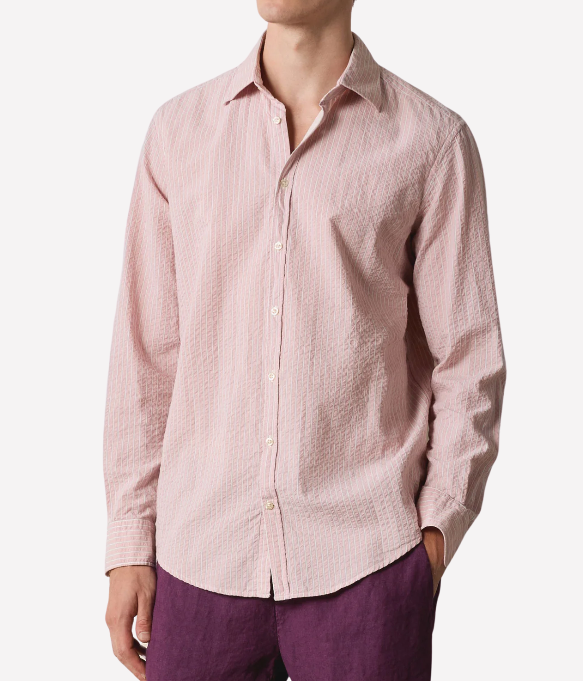 Massimo Alba Genova Shirt in Champagne – Front View Striped Cotton Shirt