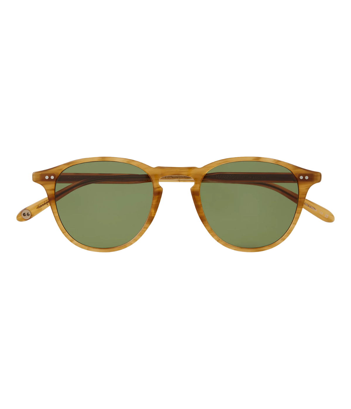 Garrett Leight Hampton Sun 46 in Butterscotch & Semi-flat Pure Green front view.