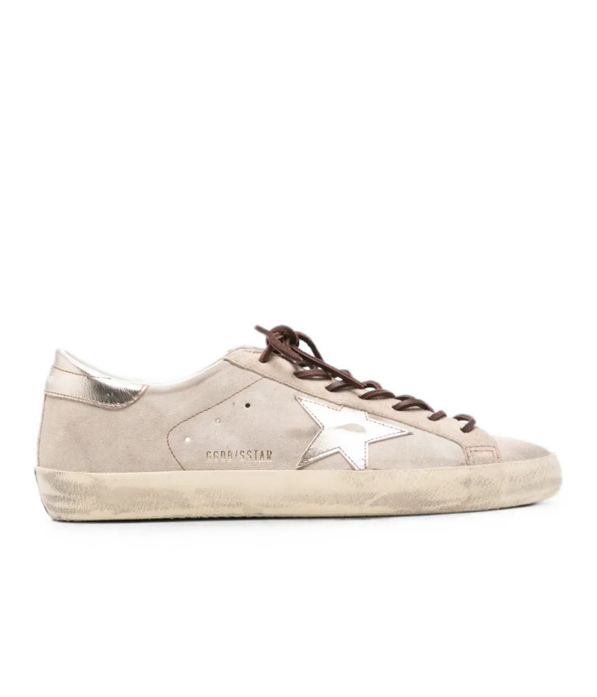 Golden Goose Super-Star Sneaker in Beige & Platinum - Side Shot