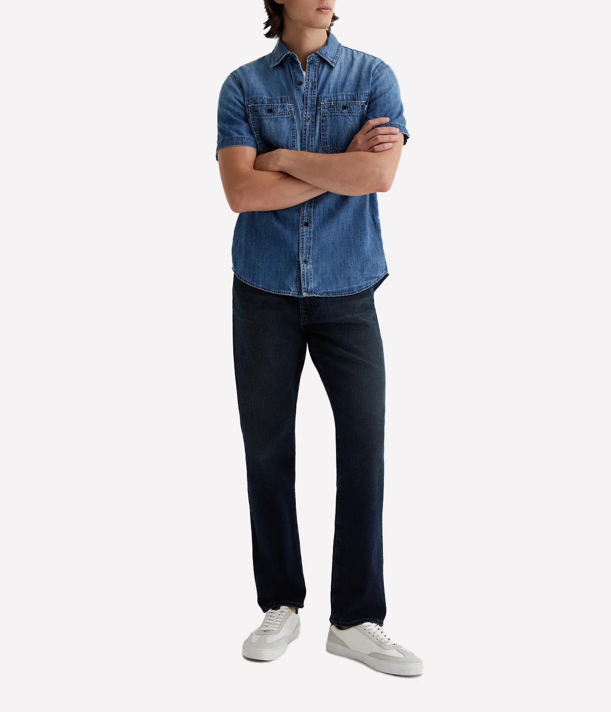 AG The Graduate Jeans, slim mid-rise men's denim with a relaxed thigh and tapered leg, crafted from high-stretch Japanese denim for comfort and style. Made in USA.