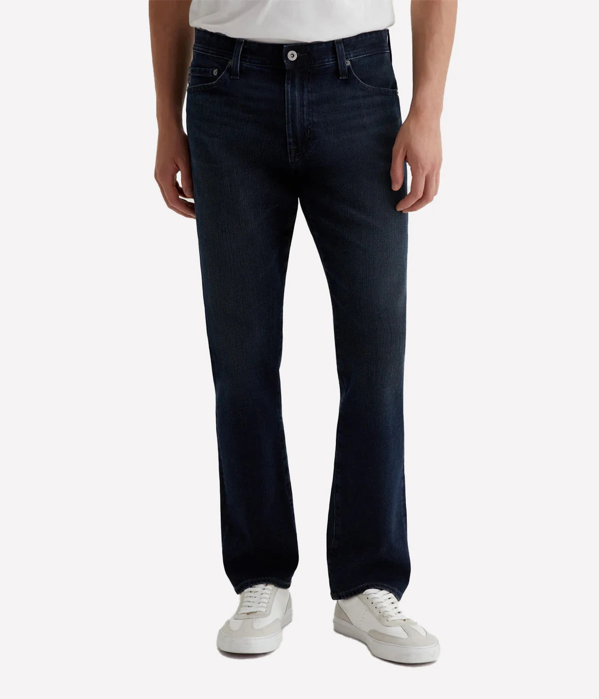 AG The Graduate Jeans, slim mid-rise men's denim with a relaxed thigh and tapered leg, crafted from high-stretch Japanese denim for comfort and style. Made in USA.