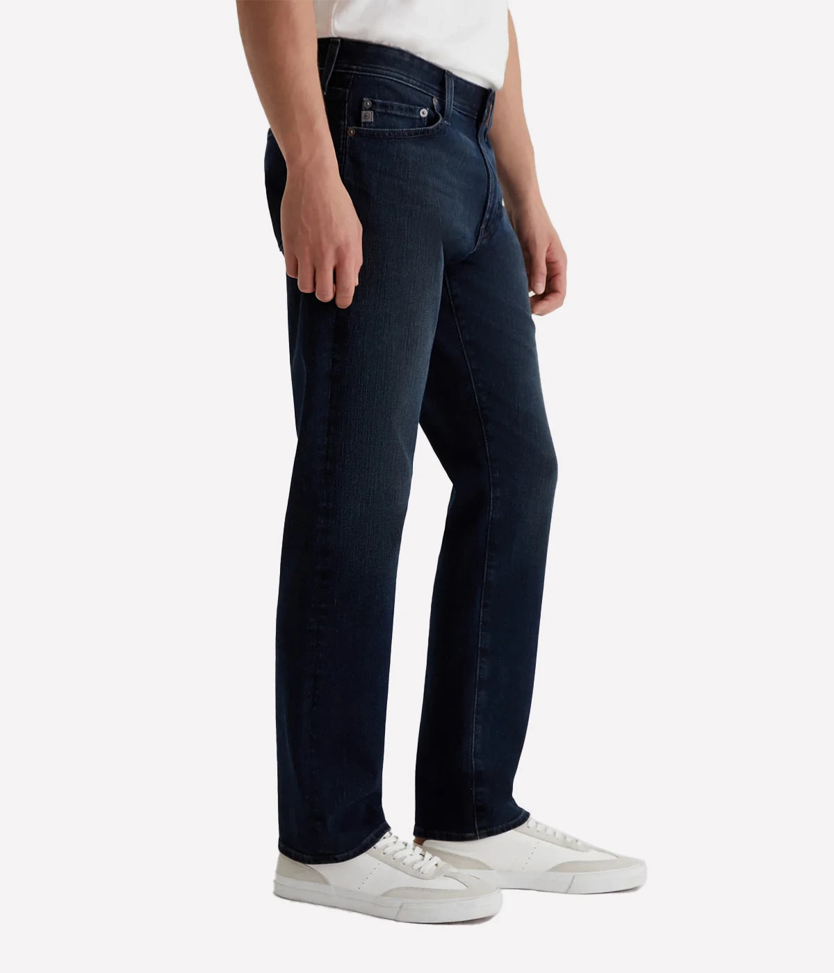 AG The Graduate Jeans, slim mid-rise men's denim with a relaxed thigh and tapered leg, crafted from high-stretch Japanese denim for comfort and style. Made in USA.