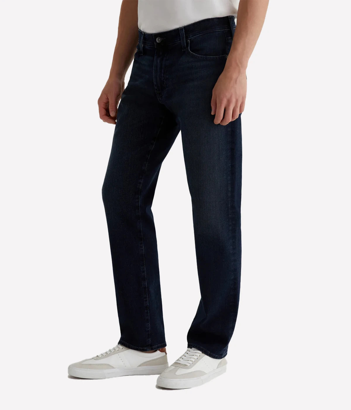 AG The Graduate Jeans, slim mid-rise men's denim with a relaxed thigh and tapered leg, crafted from high-stretch Japanese denim for comfort and style. Made in USA.