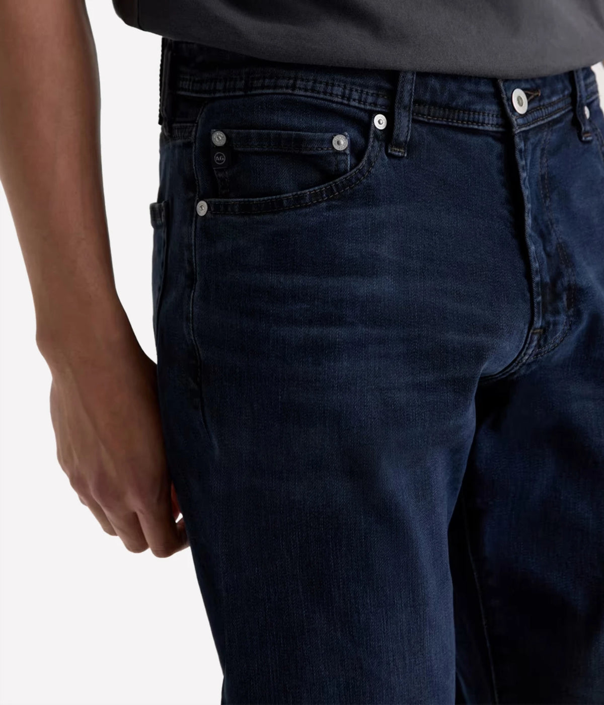 Close-up of AG Graduate Jean in Studio showing the front and coin pockets