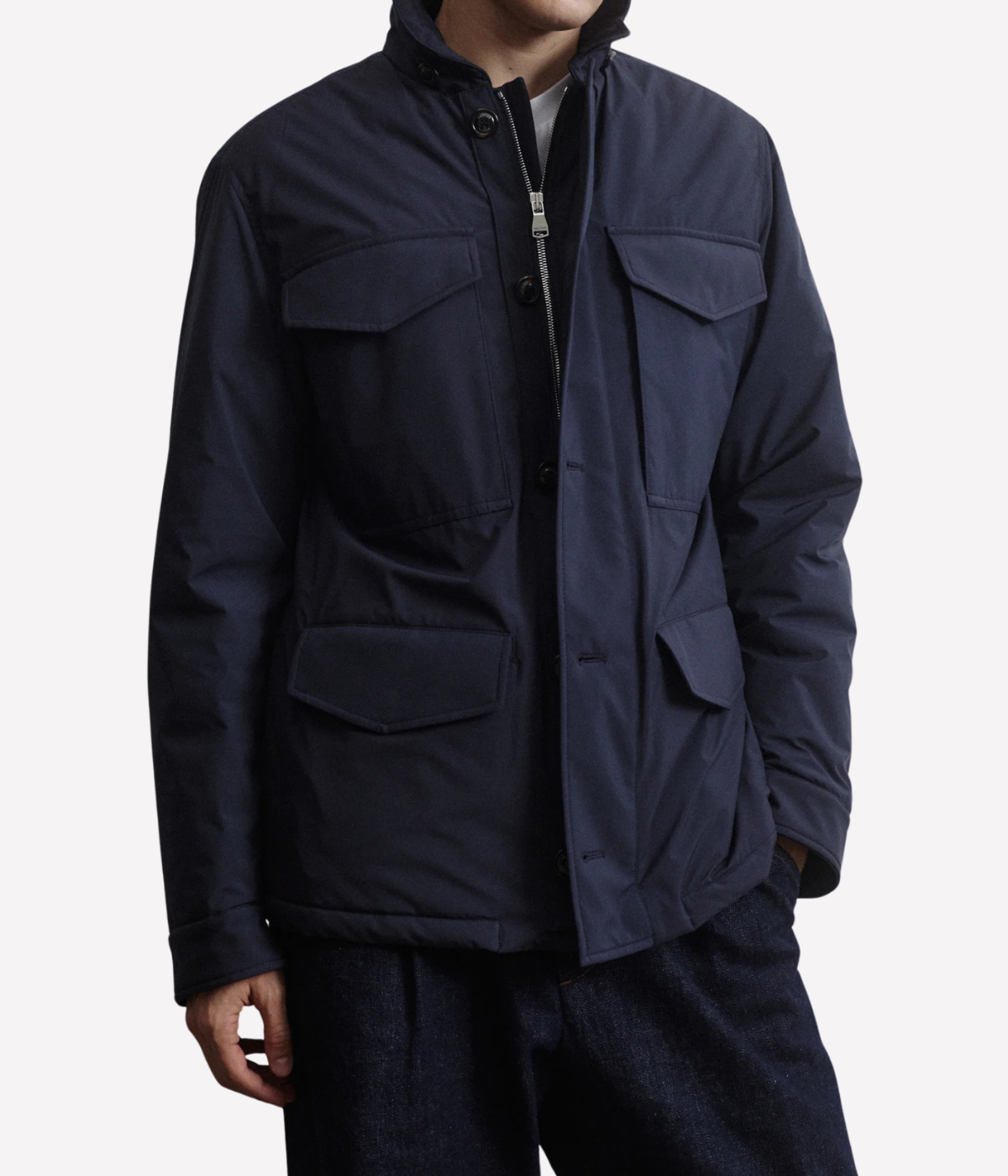 Valstar Loyal Padded Field Jacket in Navy - Upper Front View on Model.