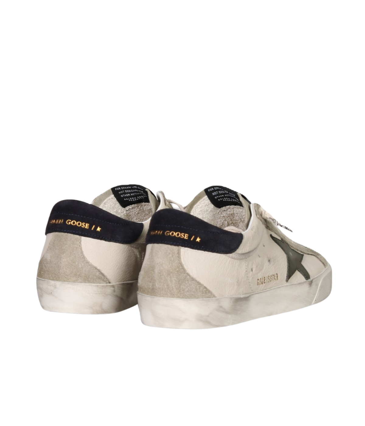 Golden Goose Super Star Sneaker In Cream, Grey, Olive Green & Dark Blue - Angled Back Shot