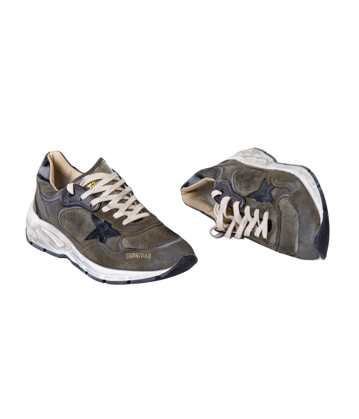 Golden Goose Running Dad Sneaker In Olive Green, Grey & Black - Pair Shot