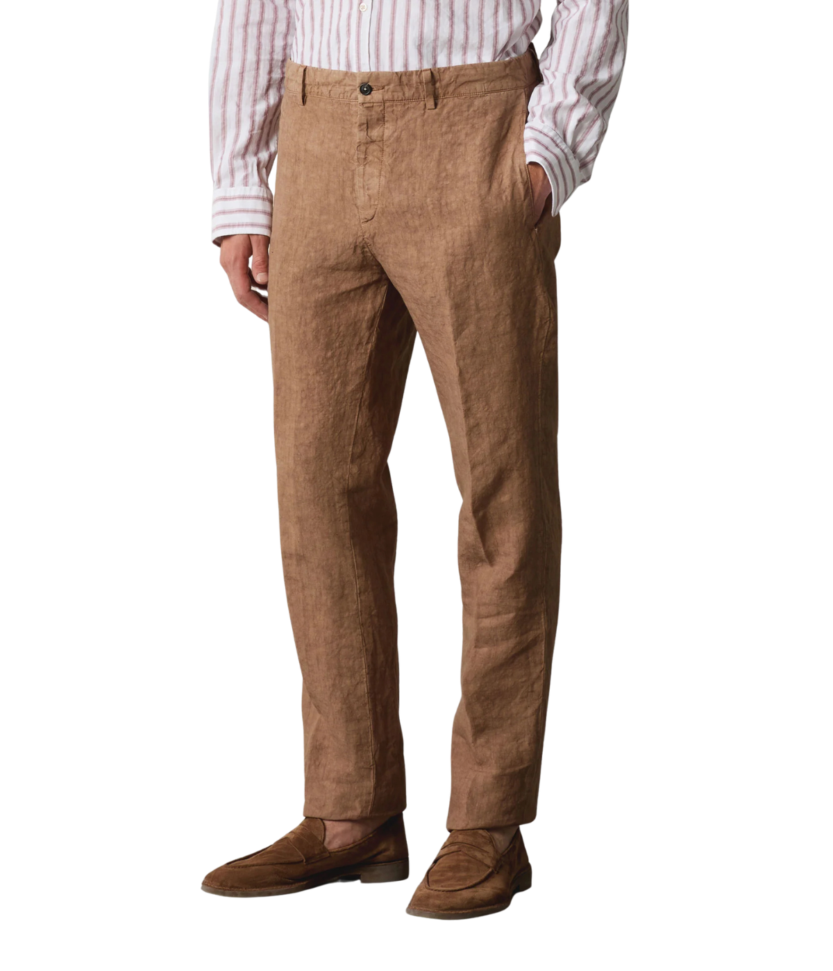 Massimo Alba Sloop Linen Pant in Clay front view on model.