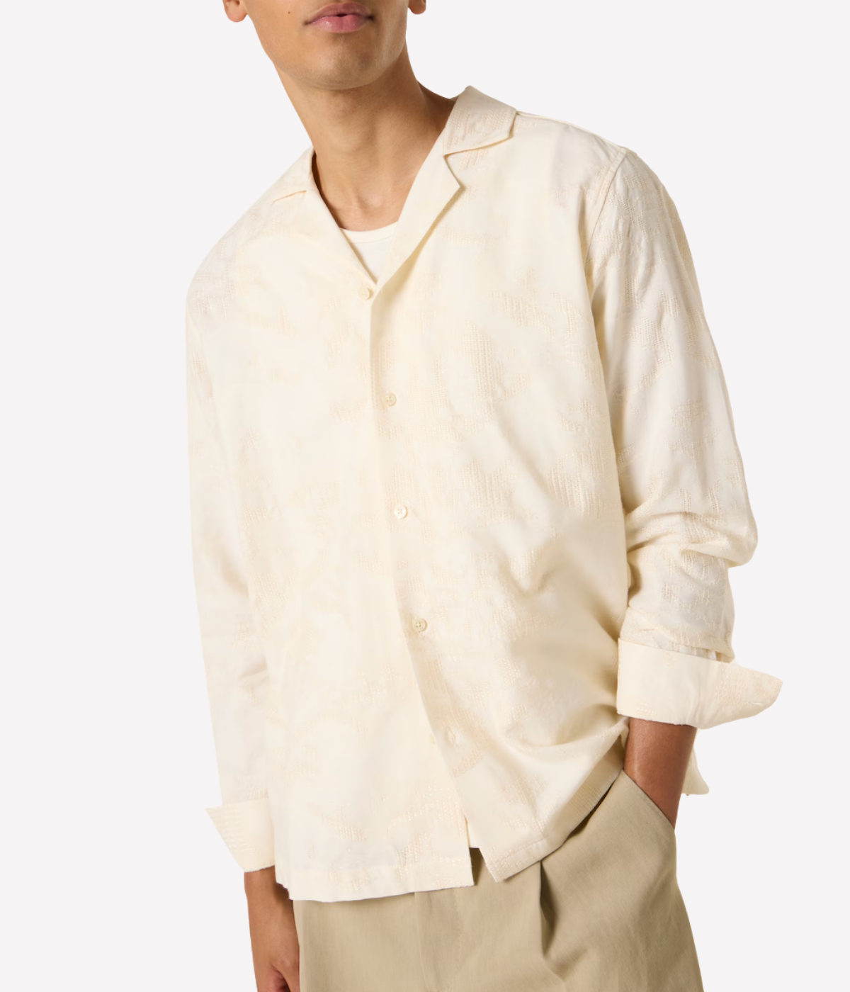 Safra Cotton Blend Raffia Jacquard Long Sleeve Shirt in Ivory