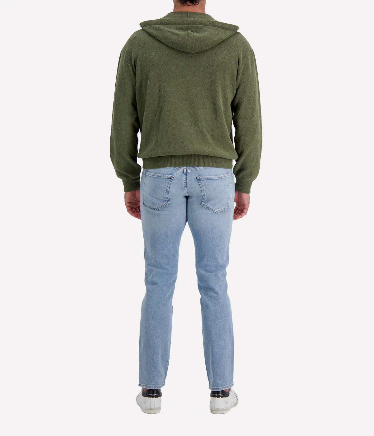 Roberto Collina Knit LS Hoodie in Militare – Back View Full Zip Knit Hoodie