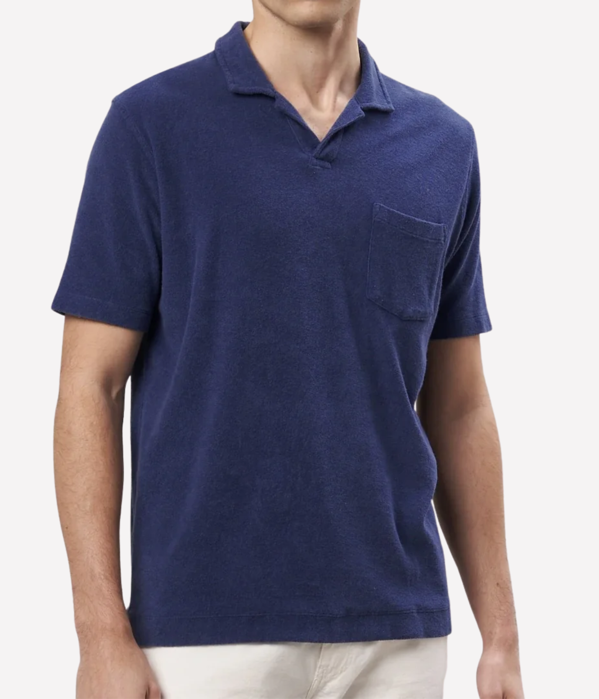 Men Knitted Bouclette Polo in Marine Blue