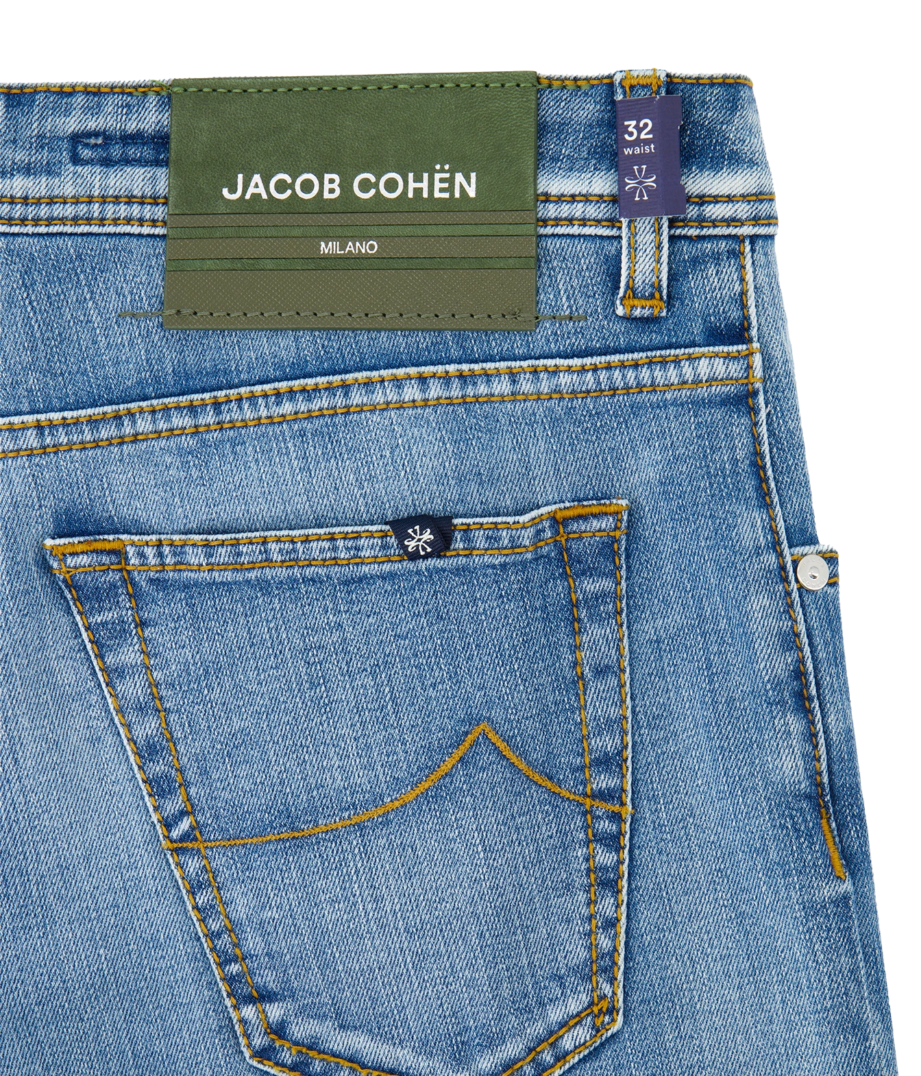 5 PKT CROPPED SLIM FIT SCOTT PANT in 300D Olive Stripe Leather Patch