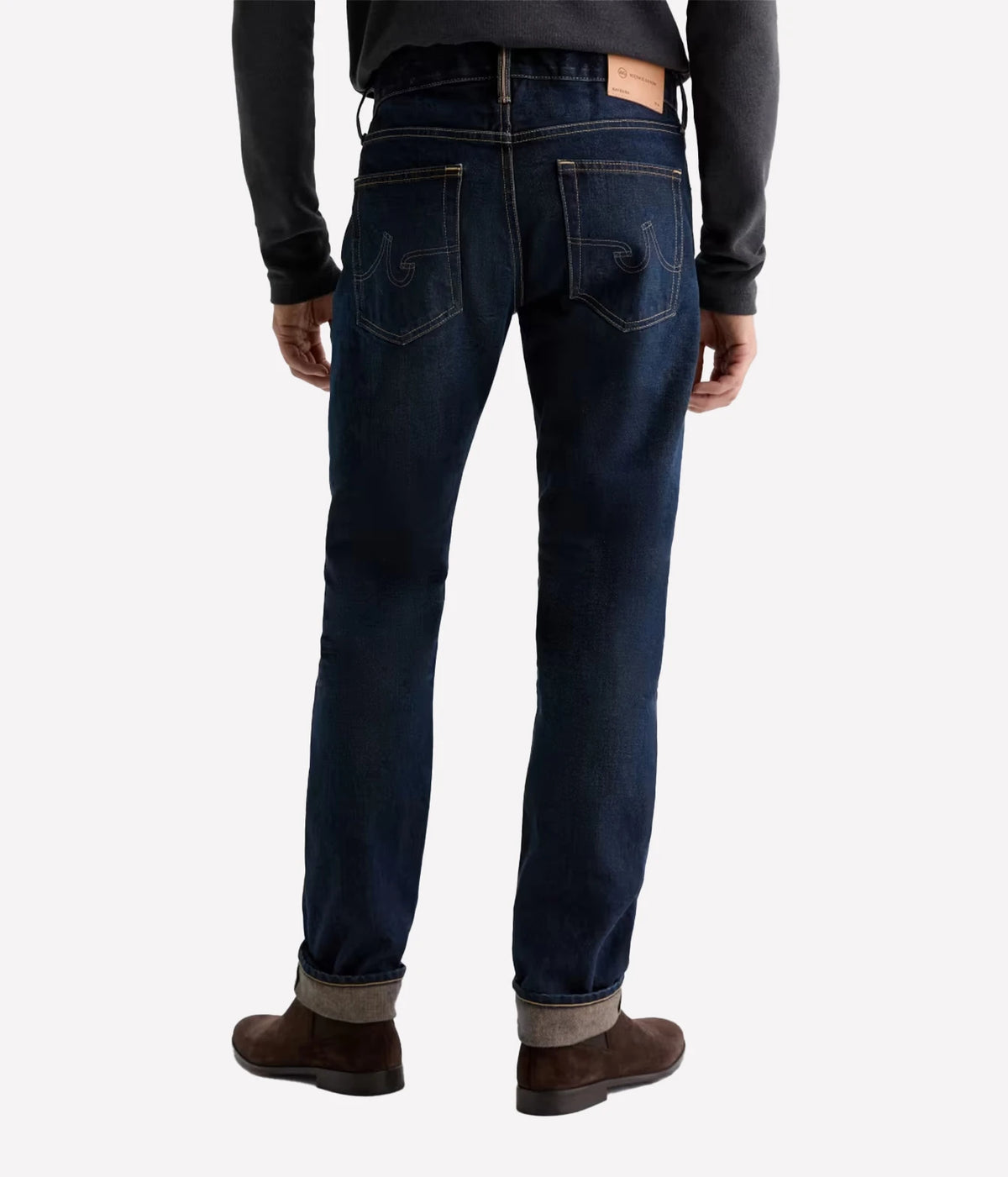 Man wearing AG Tellis Selvage Jean in 3 Years Out Of The Blue, back view