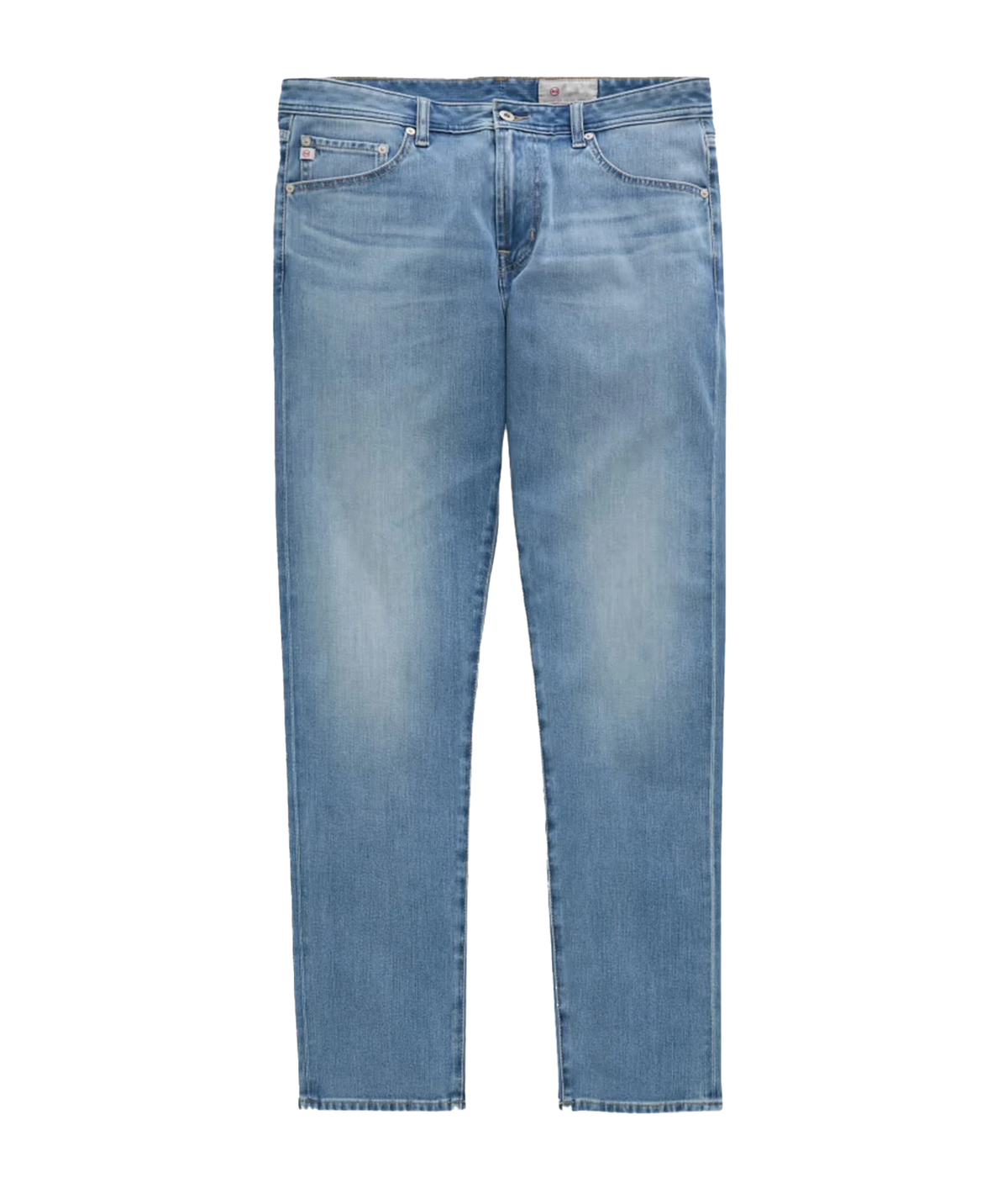 Light blue denim jeans with a straight-leg fit, featuring a faded wash and standard five-pocket design, shown flat against a white background.