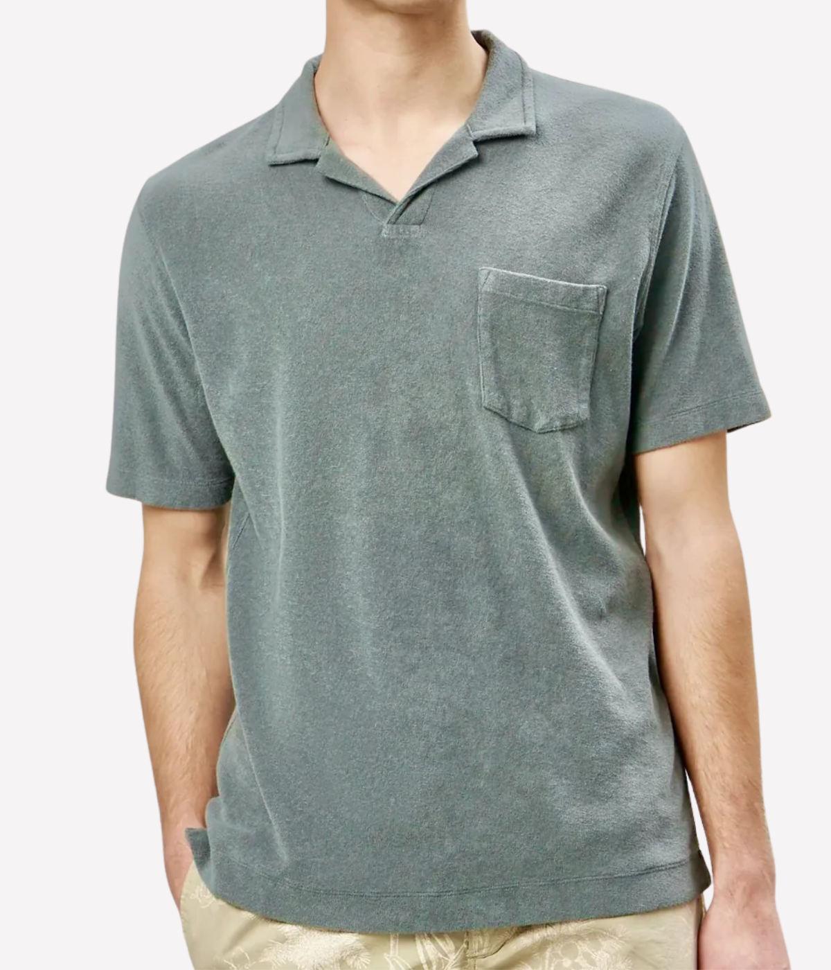 Men Knitted Bouclette Polo in Army