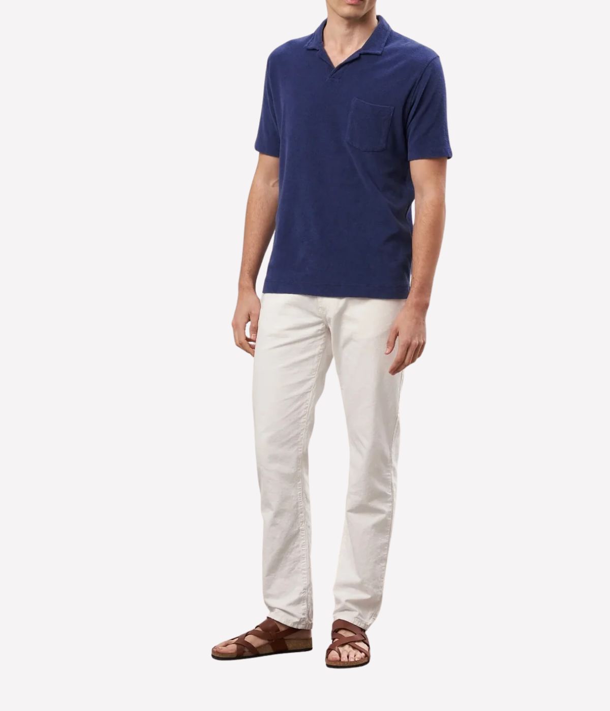 Men Knitted Bouclette Polo in Marine Blue