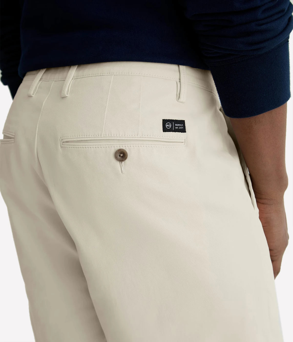 AG Jeans Archie Short in Pumice – Close Up Back View on back pockets Tailored Stretch Twill Shorts
