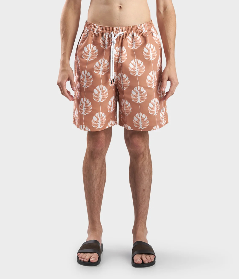 *FINAL SALE* Board Swim Short Botanico Leaf Print in Sandstone