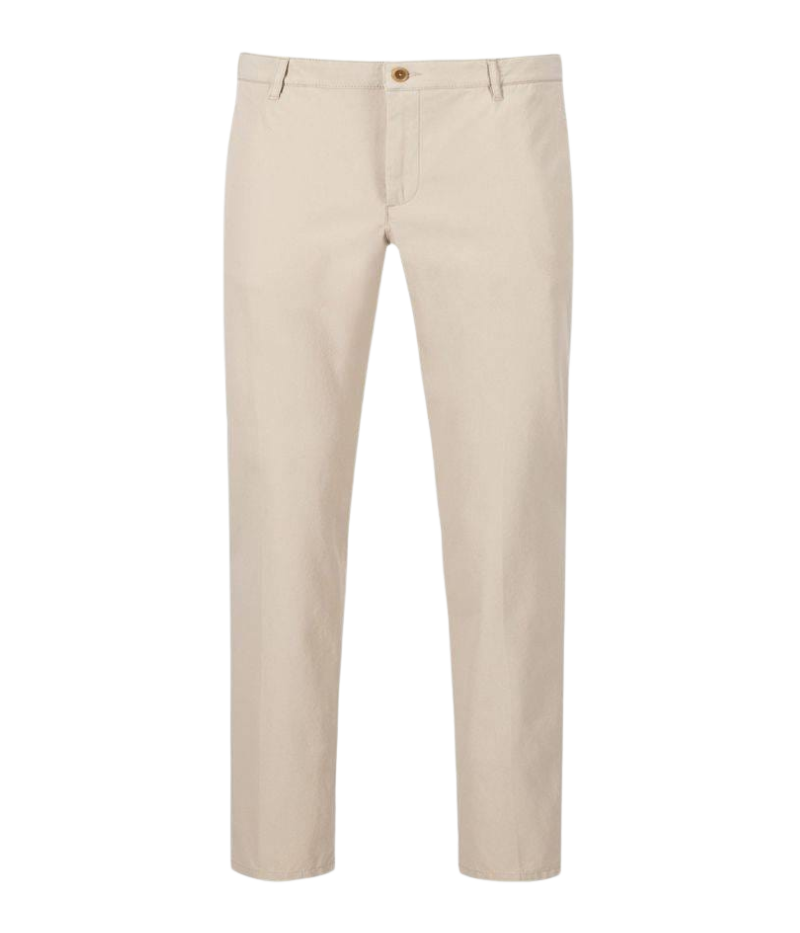 Beige slim-fit Alberto chinos in stretch twill fabric with button and zip closure, ideal for smart-casual outfits
