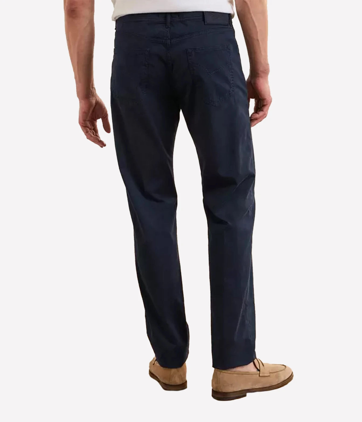 Man wearing Marco Pescarolo Neranom Cotton Five-Pocket Trouser in Navy, back view