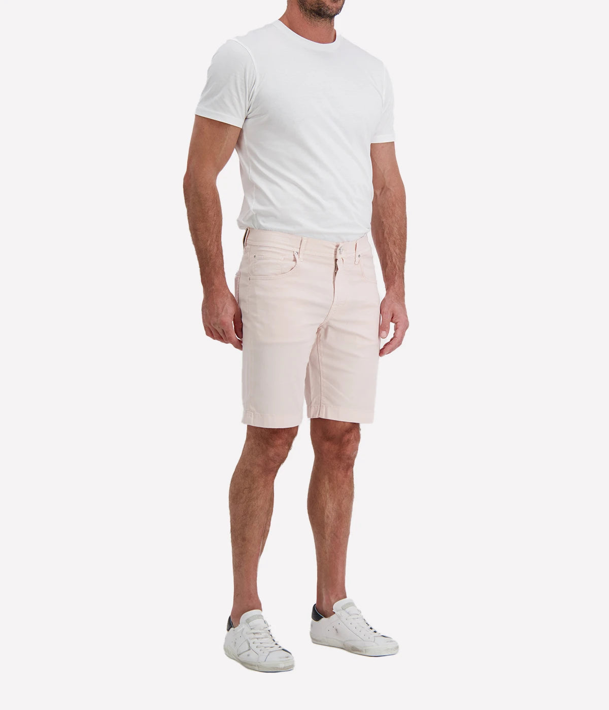 Jacob Cohën Nicolas Bermuda 5 PKT Slim Fit in L73 Pink Leather Patch – Angled View Tailored Bermuda Shorts