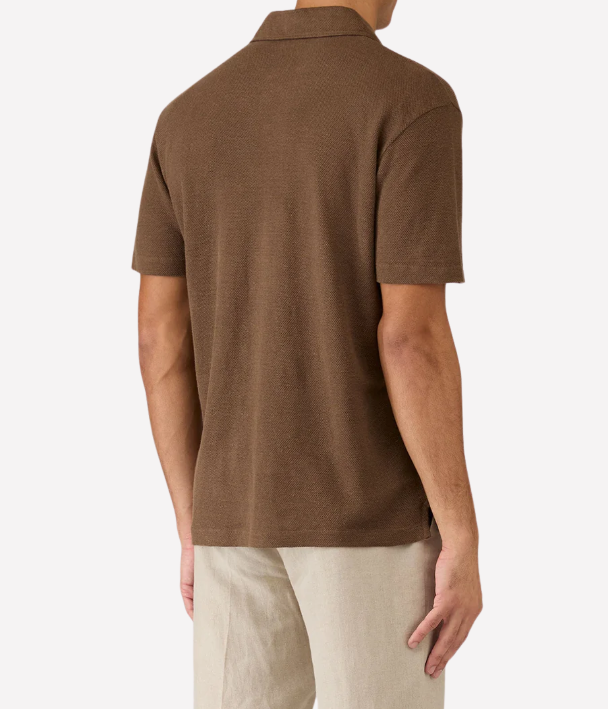 Linen Pique Polo Shirt In Dark Walnut