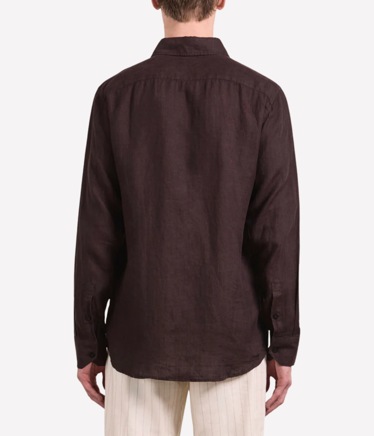 Frescobol Carioca Antonio Linen Long Sleeve Shirt in Cacao – Back View on model Linen Button Shirt