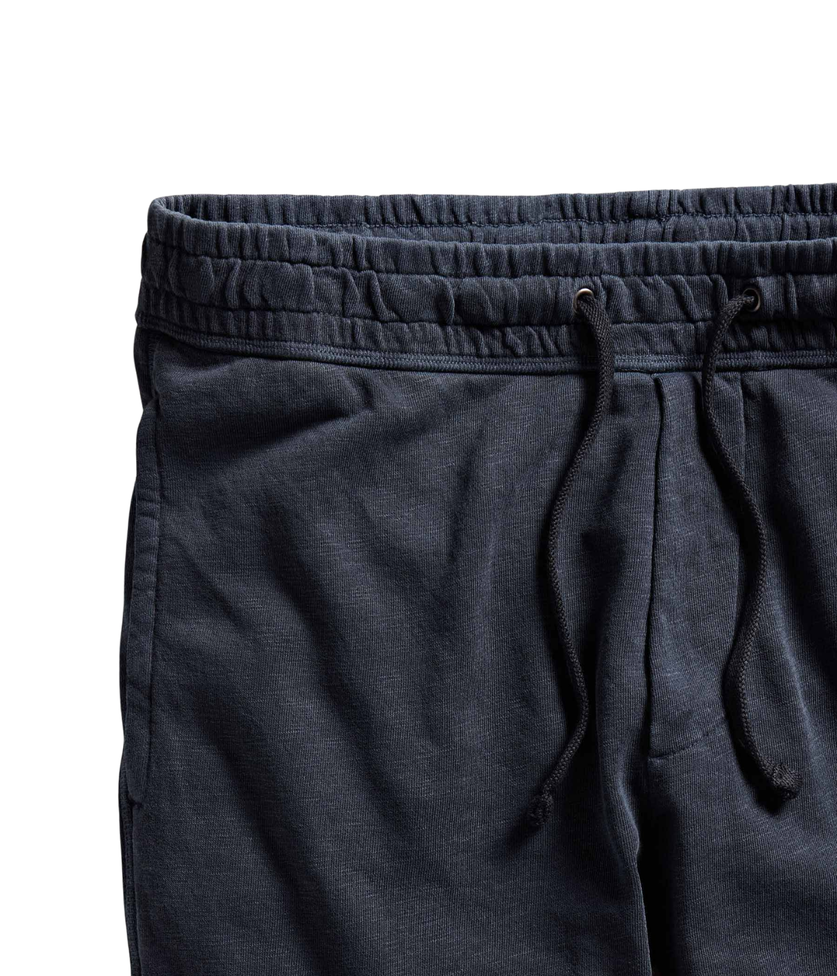 James Perse Vintage French Terry Sweatpant in Deep – close-up of elasticated drawstring waistband highlighting casual comfort and garment-dyed finish.