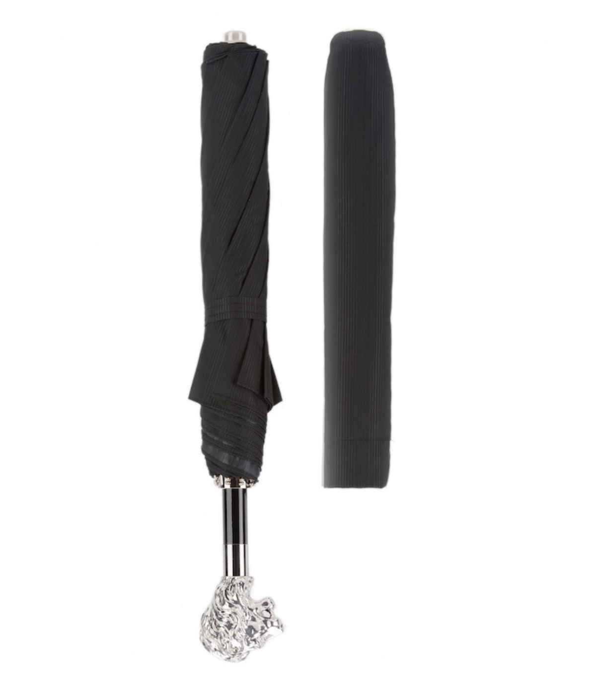 Pasotti Silver Lion Folding Umbrella - Full Shot with sleeve