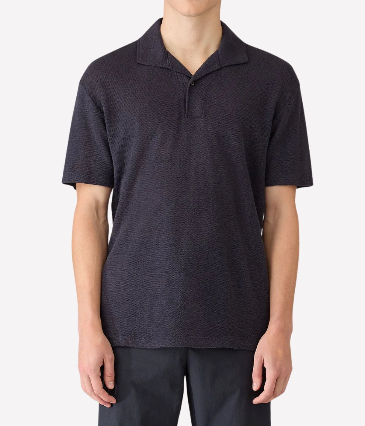Linen Pique Polo Shirt In Navy