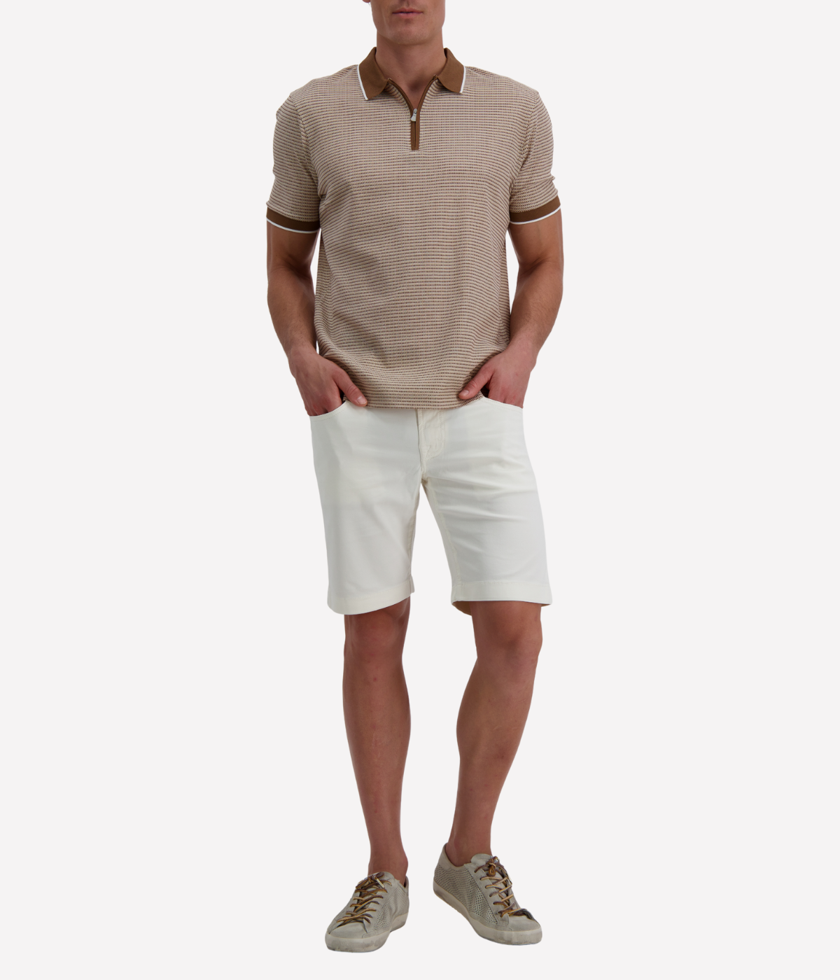 Short Sleeve Tennis Zip Polo in Honeycomb