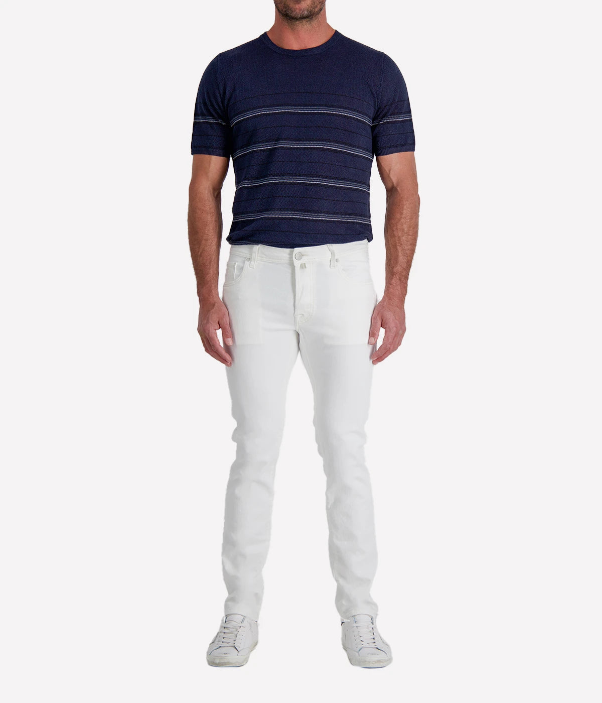 Jacob Cohën Bard Slim Fit Pant 5 PKT in W00D Off White Suede Patch – Front View 5-Pocket Trousers