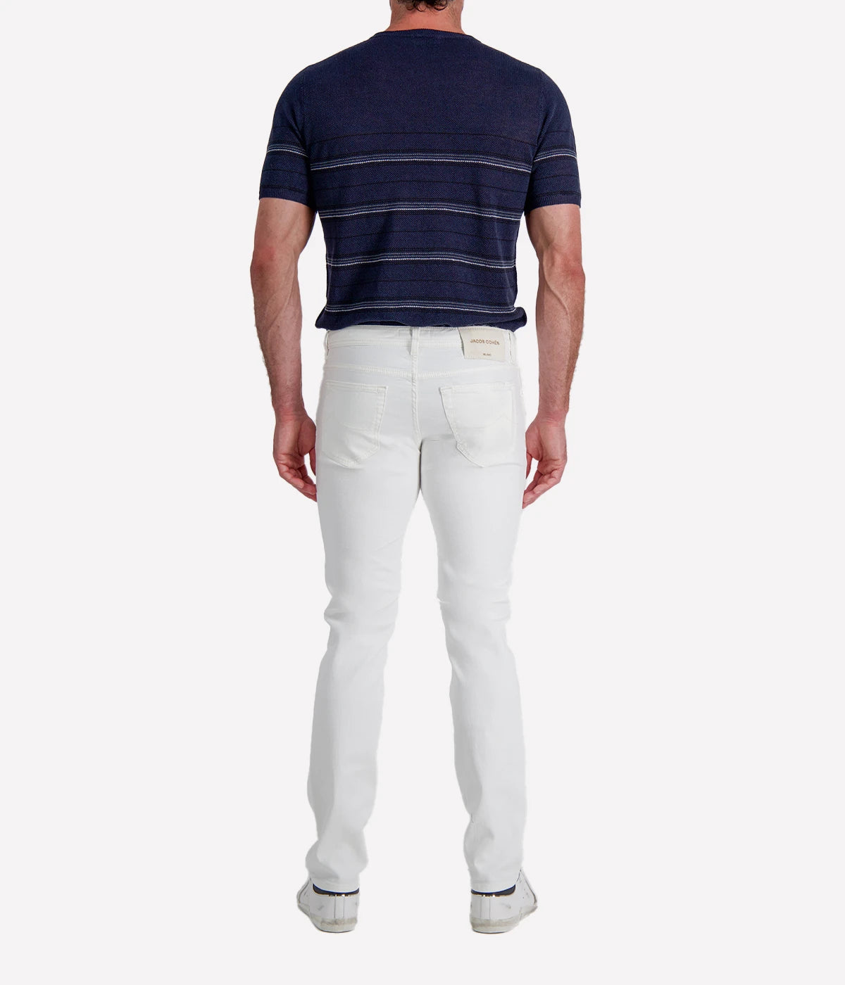 Jacob Cohën Bard Slim Fit Pant 5 PKT in W00D Off White Suede Patch – Back View 5-Pocket Trousers