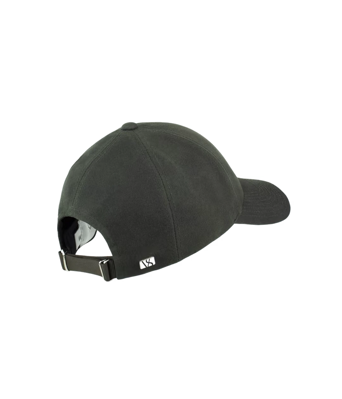 Back view of Varsity Headwear Oilskin Legacy Structured Cap in Ivy Green showing the adjustable nylon strap