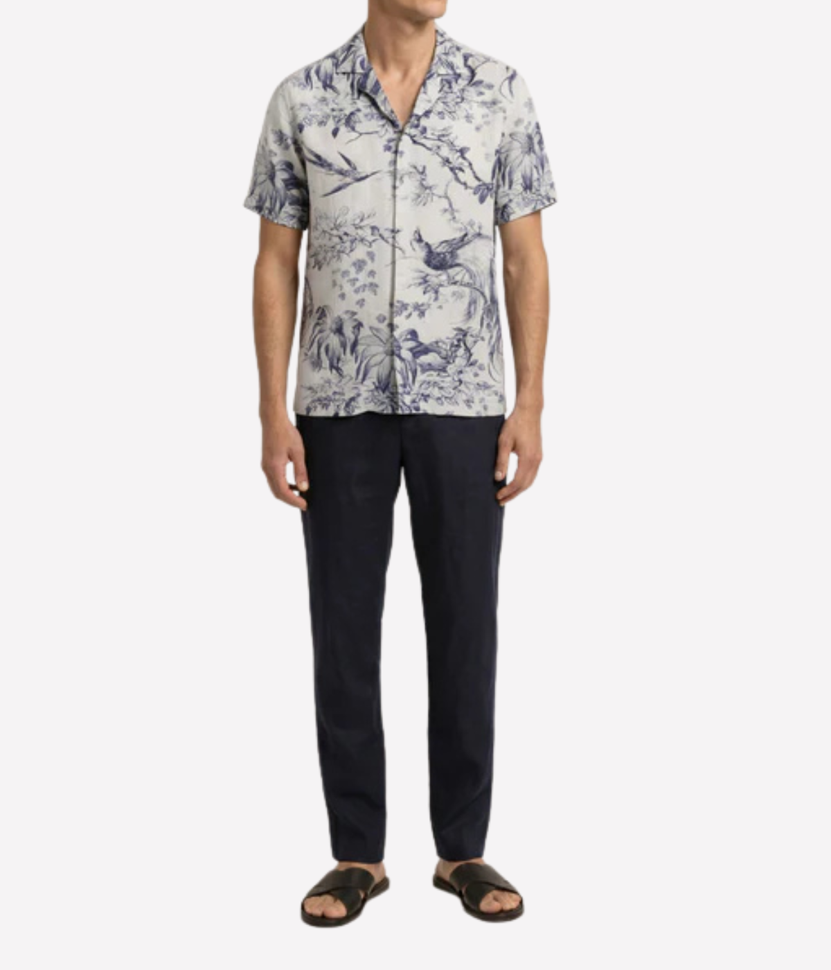 Orlebar Brown Maitan Linen Zephra Shirt in Aero Blue front view on model.