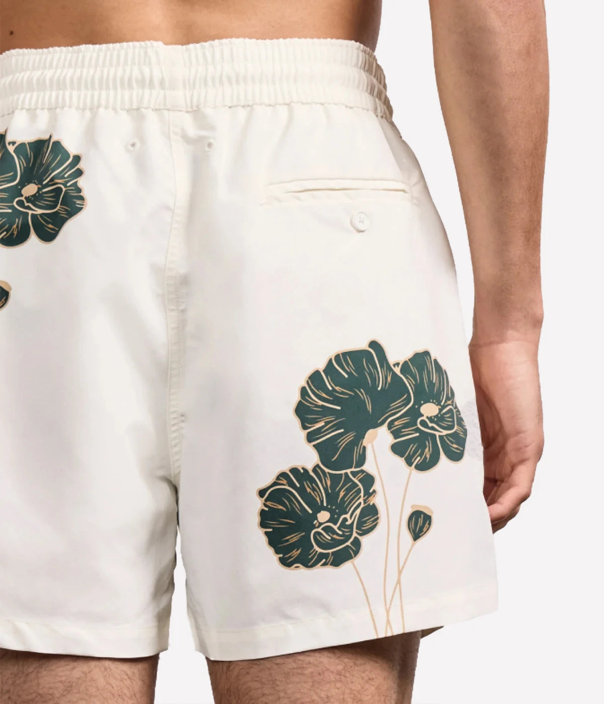 Rio Swim Short Linear Floral Print in Ivory & Evergreen