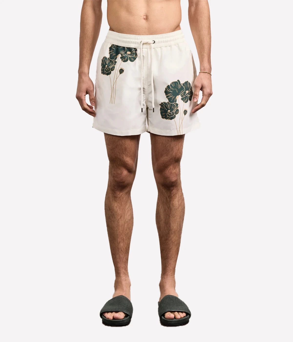 Rio Swim Short Linear Floral Print in Ivory & Evergreen