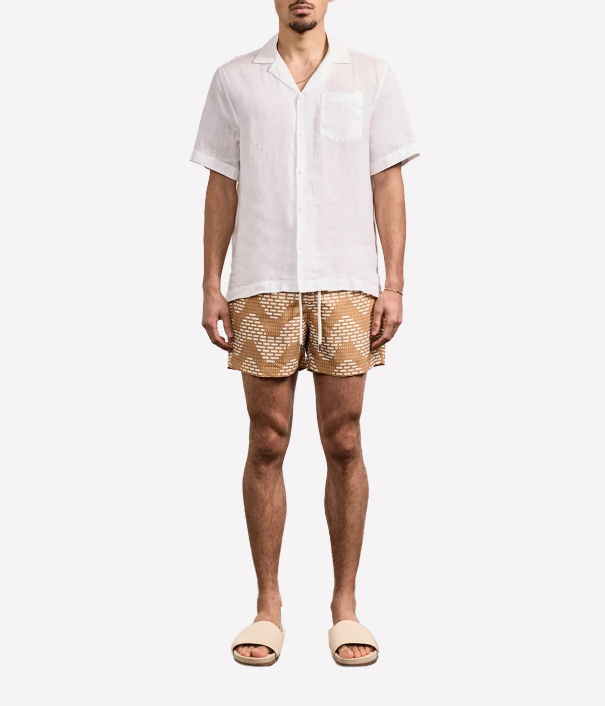 Rio Swim Short Raffia Copa Print in Almond & Ivory