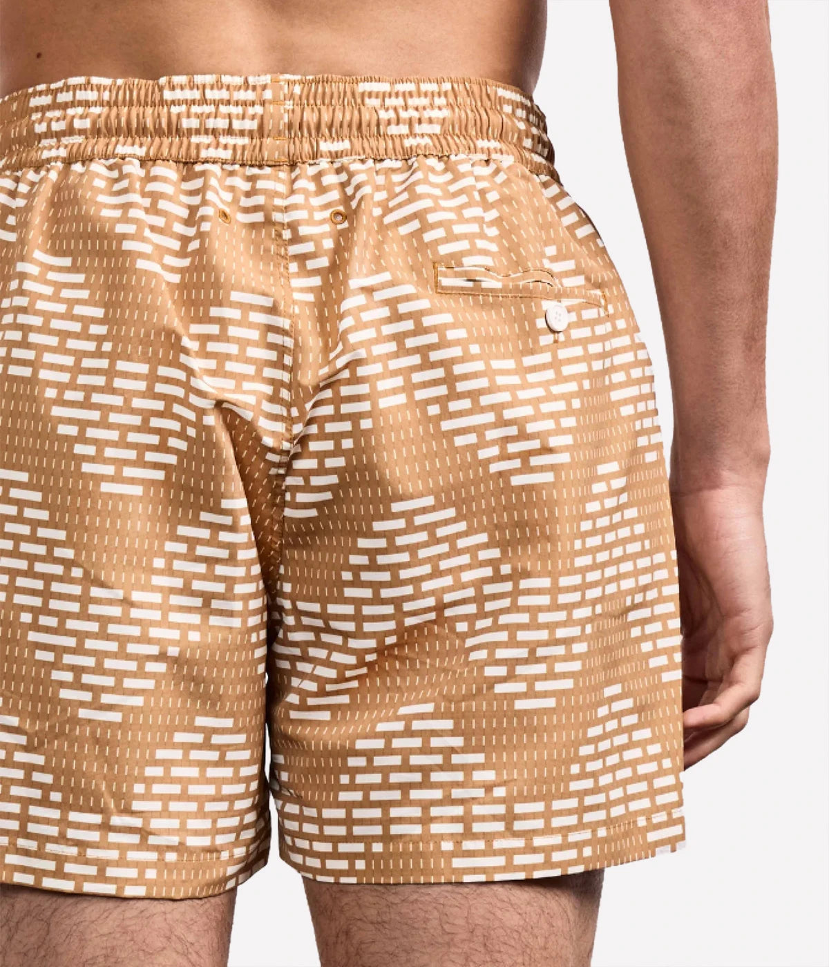 Rio Swim Short Raffia Copa Print in Almond & Ivory
