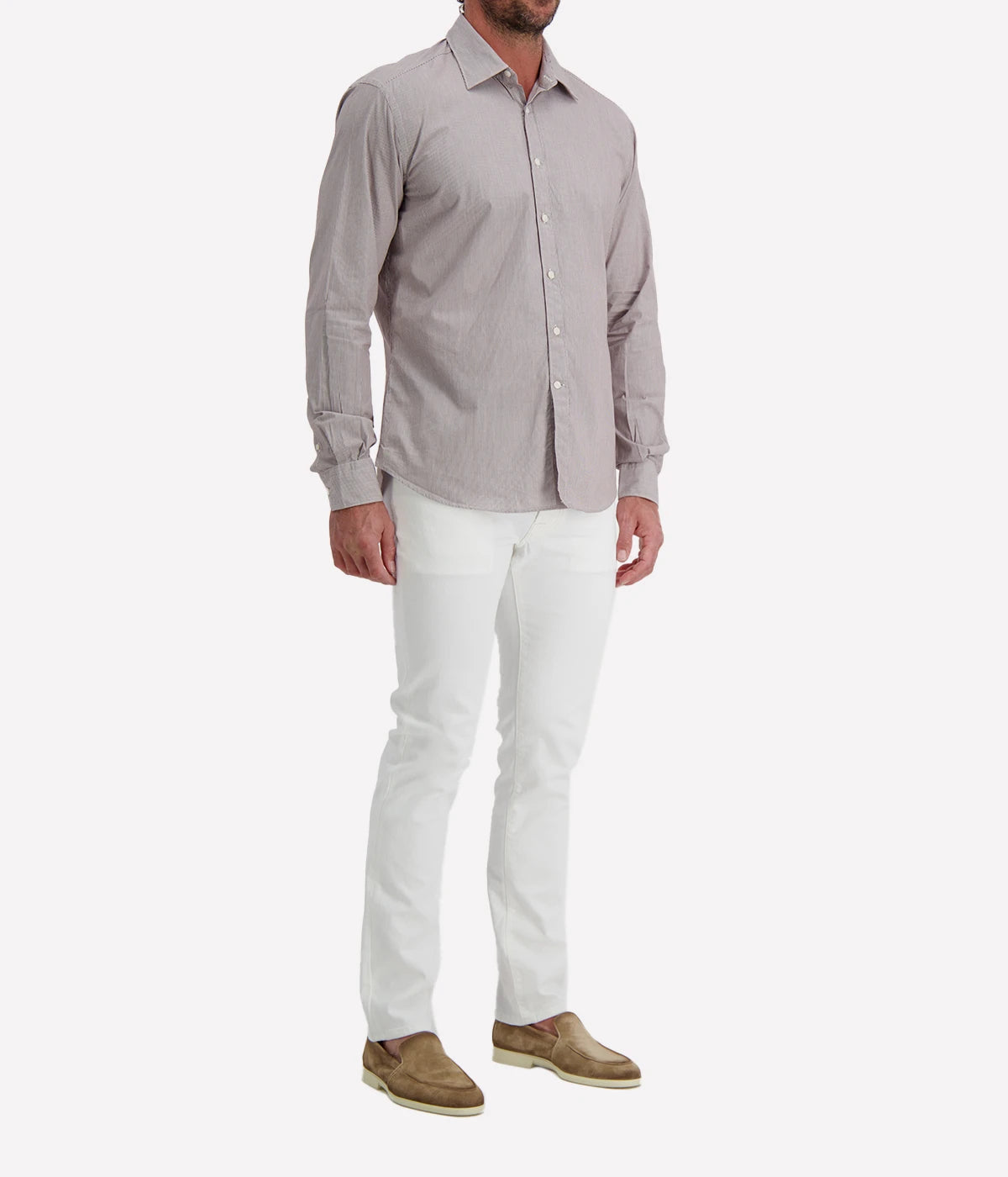 Osvaldo Trucchi Regular Fit Shirt WB012 in Brown Stripe – Angled View Striped Cotton Shirt