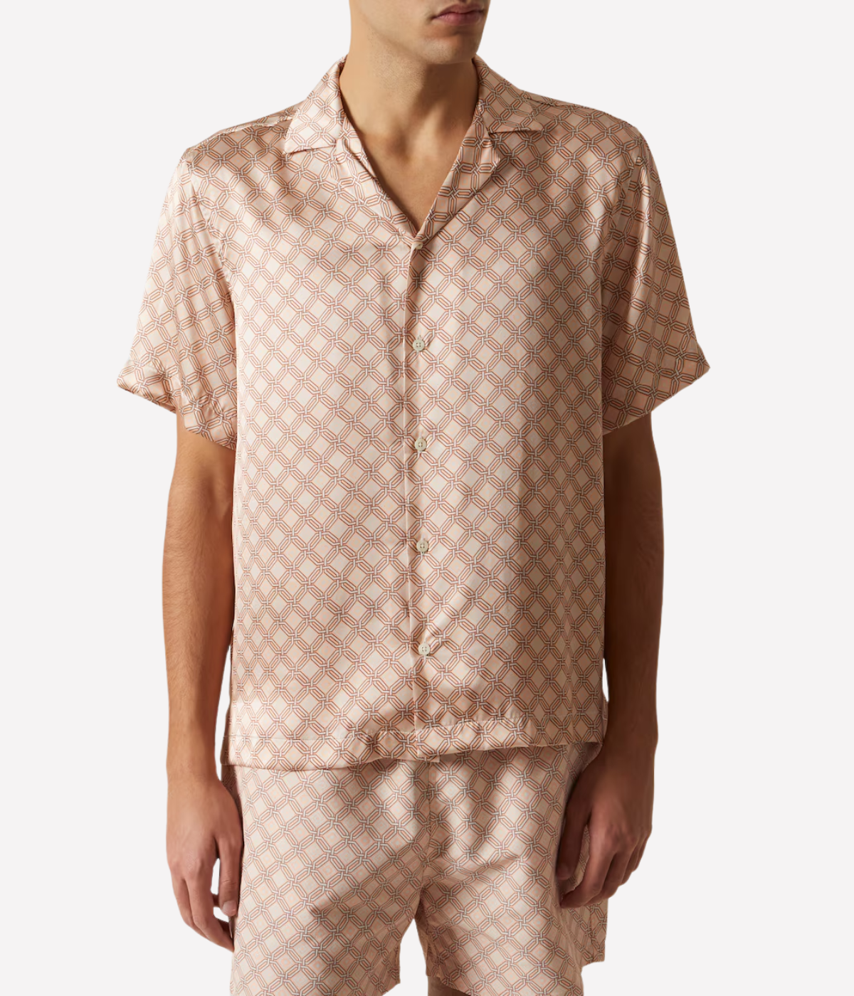 Roberto Silk Shirt Angra Trelica Print Shirt in Salmon Pink