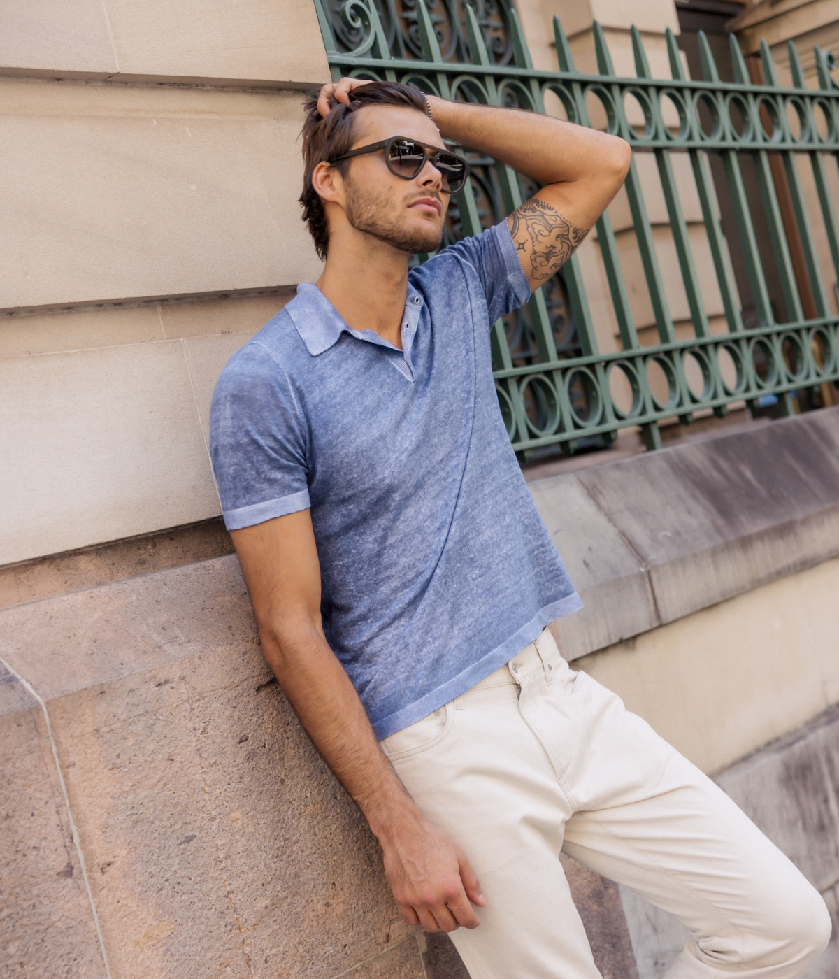 Hand Painted Round Neck Polo in Midnight