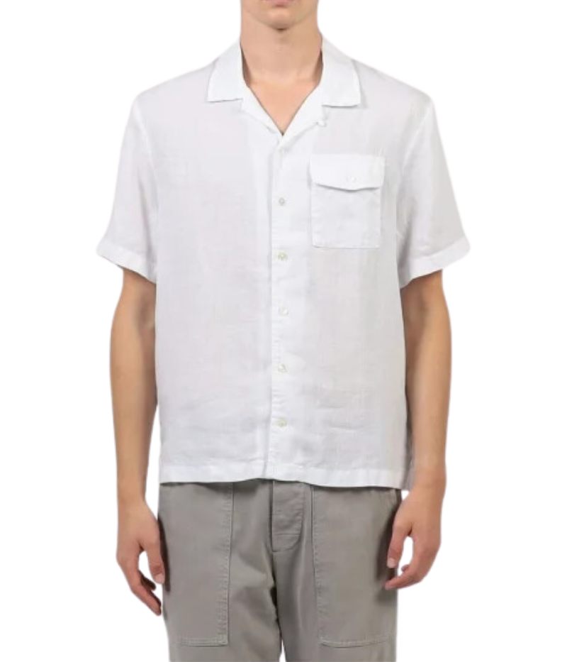 Linen Short Sleeve Pocket Shirt in White