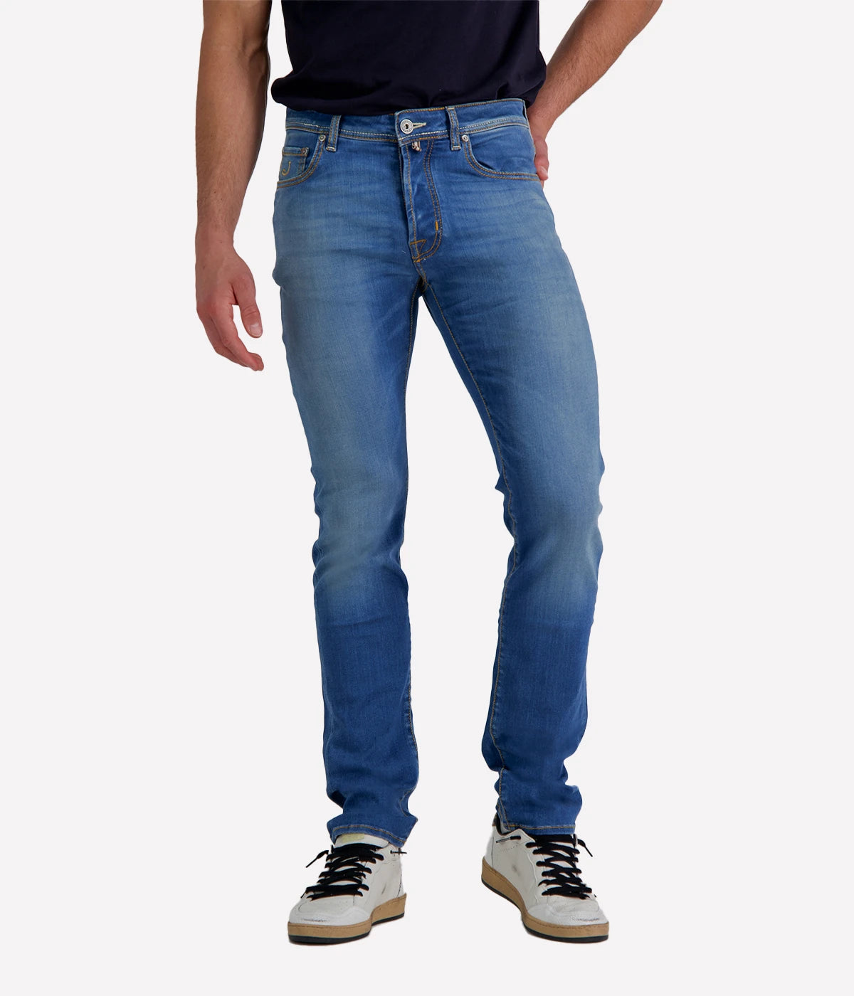 Bard 5 Pkt Slim Fit in 300D Light Blue Canvas Brown Patch